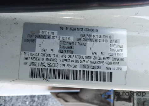 2020 Mazda Mazda6 Touring z USA, uszkodzony, nr VIN JM1GL1VM4L1518313